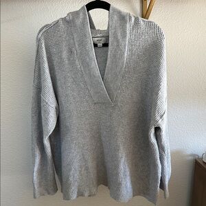 Aerie CozyUp Grey waffle-knit Hooded V-neck sweater
